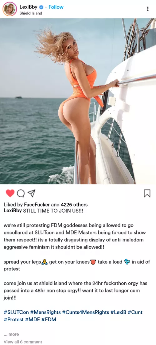 (cuntagram) - @LexiBby still time to join us in protest against FDM!!!