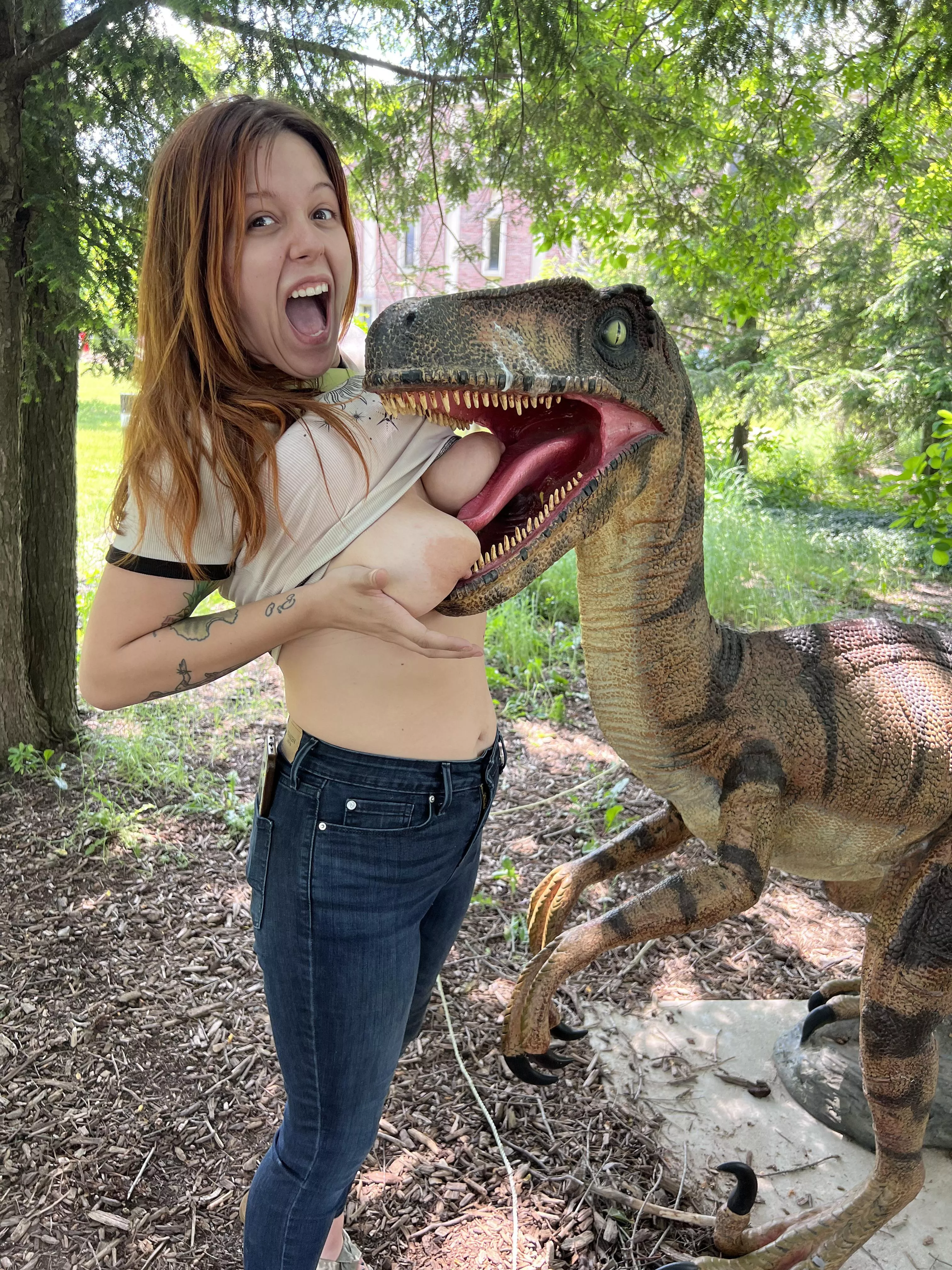 Velociraptors aren’t as scary as Dr. Grant and Dr. Malcolm made them seem! See? This one’s a boob guy! Velociraptors aren’t as scary as Dr. Grant and Dr. Malcolm made them seem! See? This one’s a boob guy!