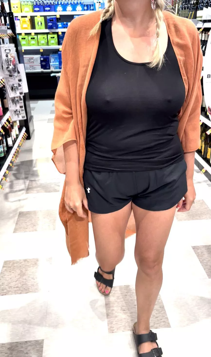 Grocery shopping in my see through shirt 😉