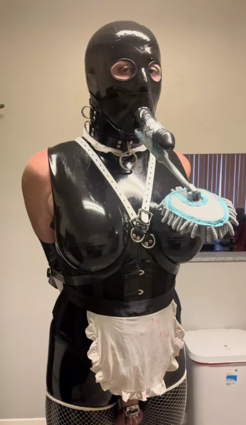 Armbinder, and a makeshift duster gag 🥰 Doll is getting put to use in every way! (OC)