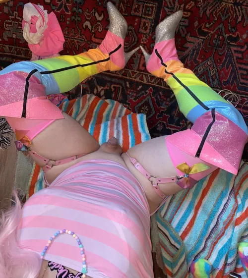 All dressed up and letting my teensy little clitty dangle 🤤🥰💋🦄🌈