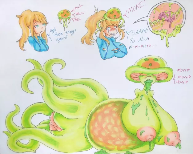 Samus Brain Melting Brood by Dawning-Mars/Call_Of_Art (Samus Broodmother TF, expansion, pregnancy, corruption)