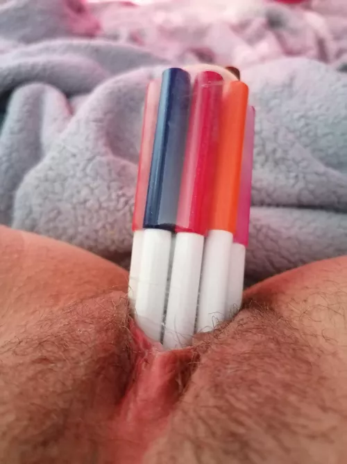 14 markers inside a condom felt so good, I know I can fit at least 20 if I put them in 1 by 1 though