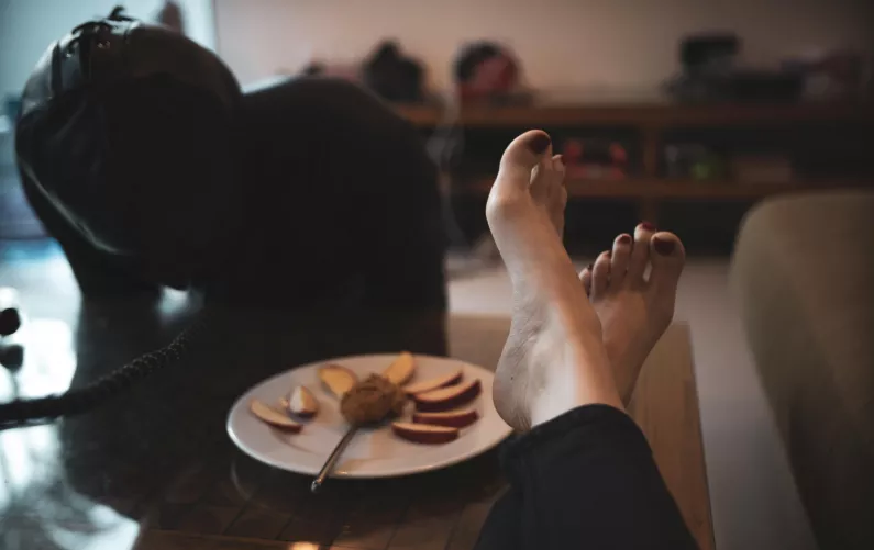 Snack time. Who wants to lick the peanut butter from my feet?