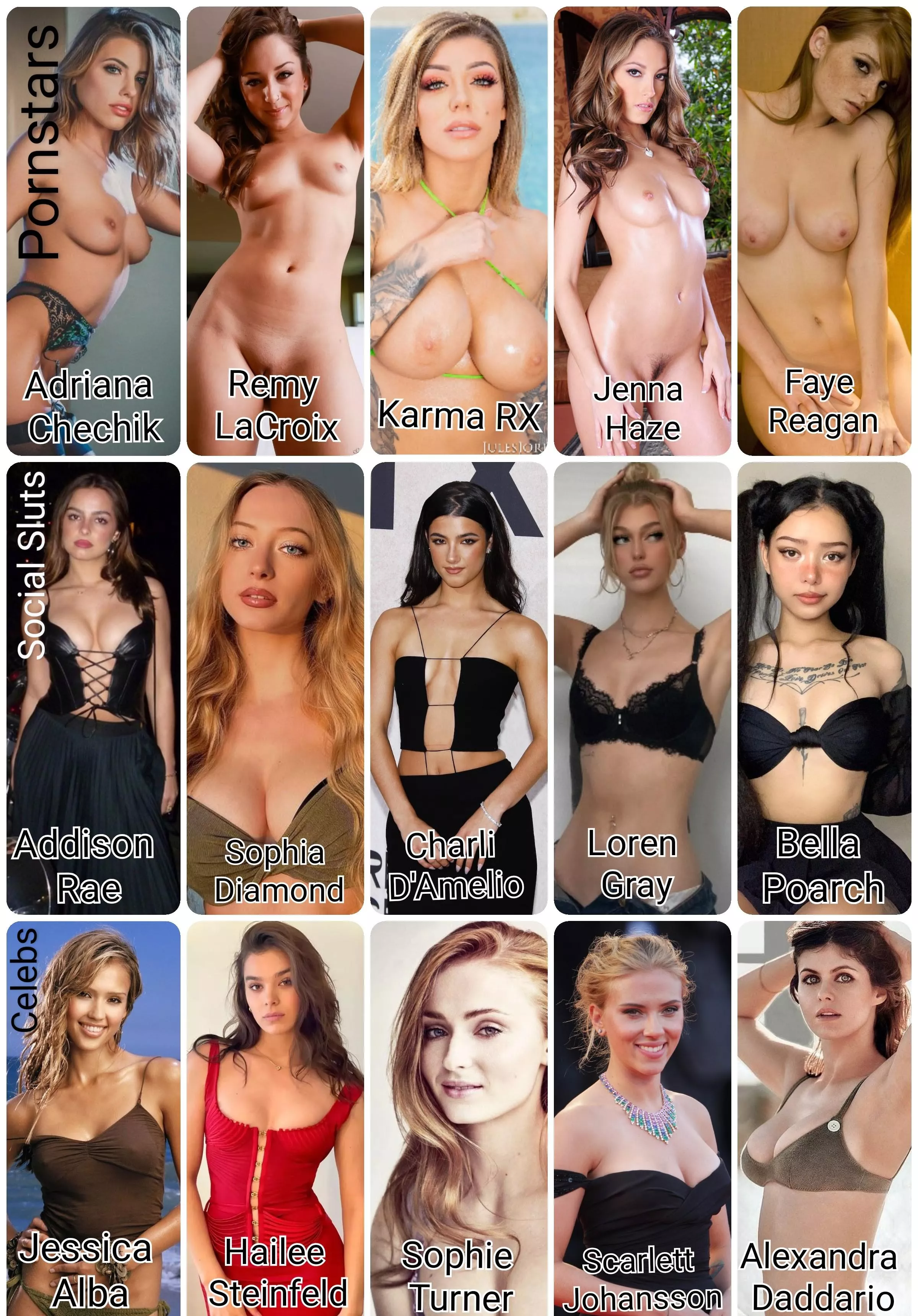 You get to pick your dream orgy. You can choose either 2 from each row, or one whole row. Who do you pick, and which one is taking your load? You get to pick your dream orgy. You can choose either 2 from each row, or one whole row. Who do you pick, and which one is taking your load?