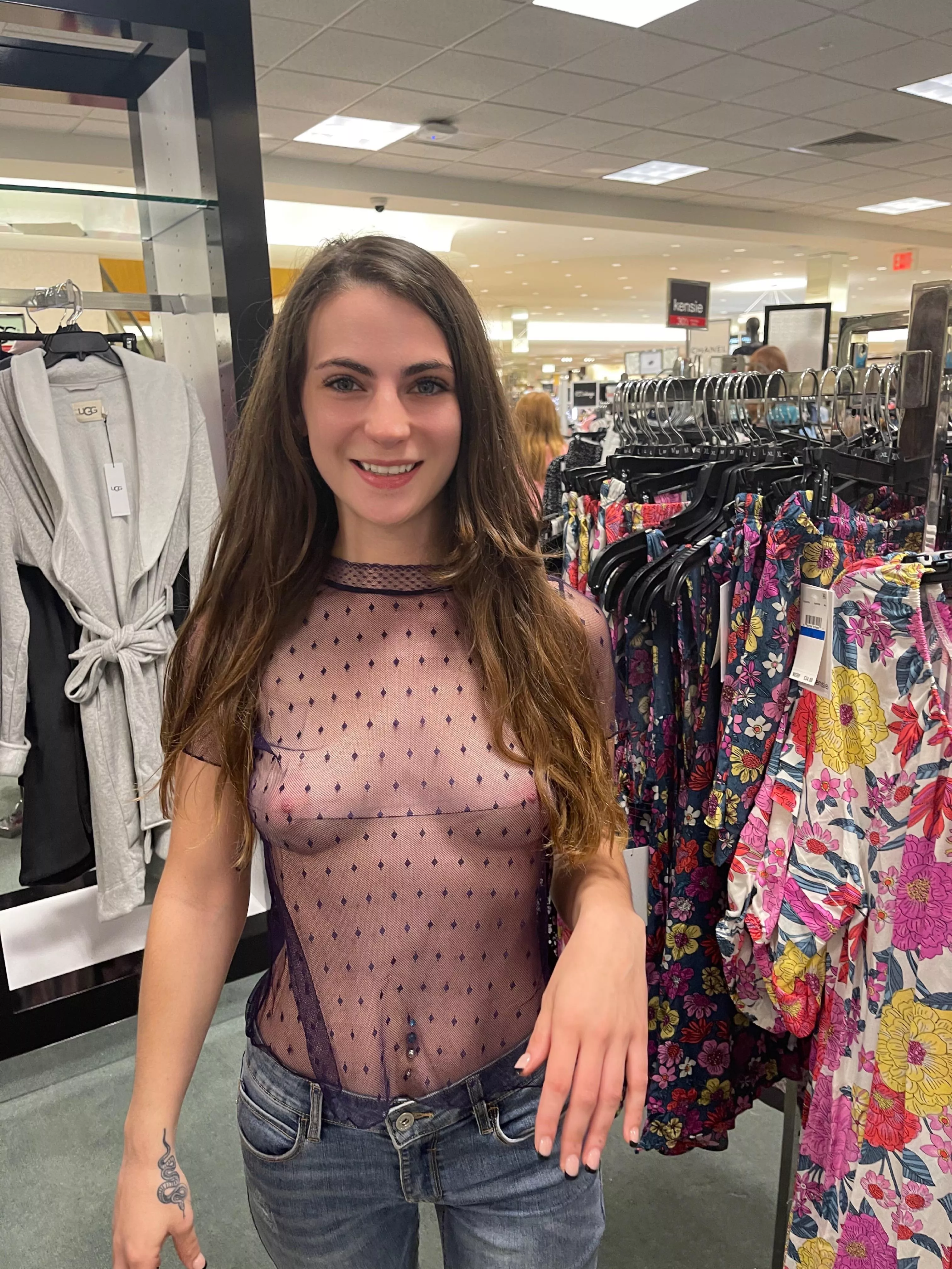 Shopping in sheer shirts for the win