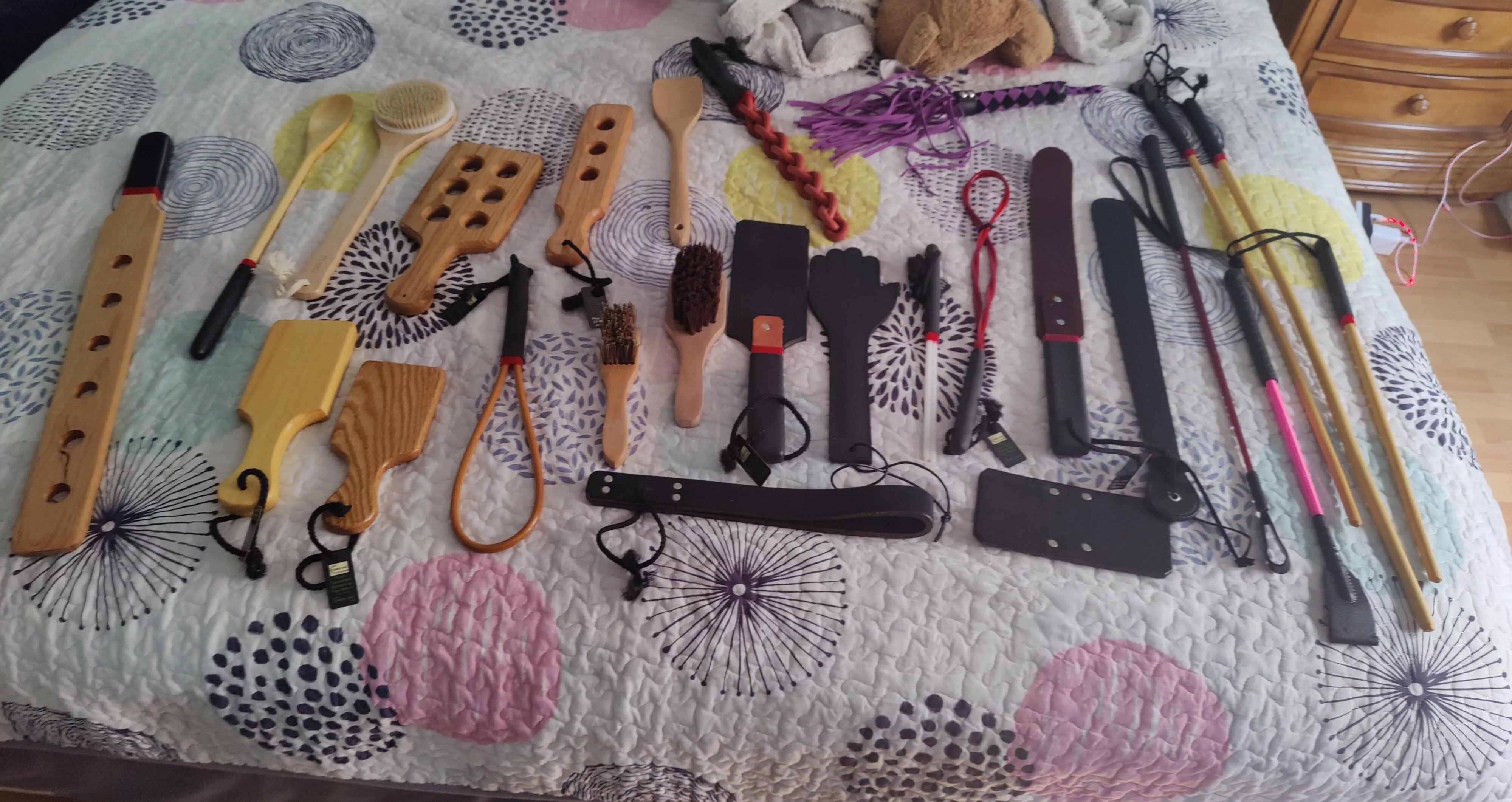 Doing an inventory and test of all our implements. Never had them all laid out like this before. I said we have a problem, husband said Doing an inventory and test of all our implements. Never had them all laid out like this before. I said we have a problem, husband said