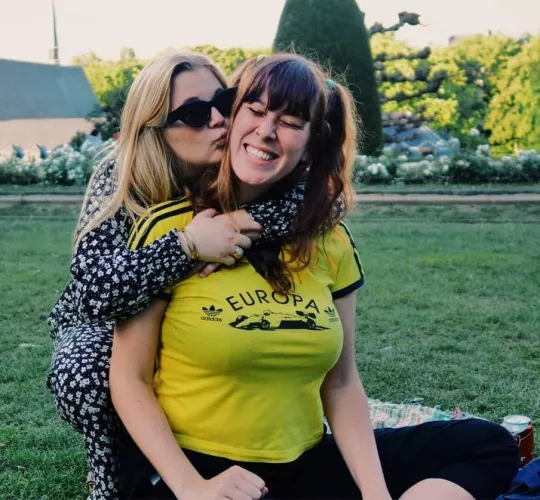 Stretching her shirt