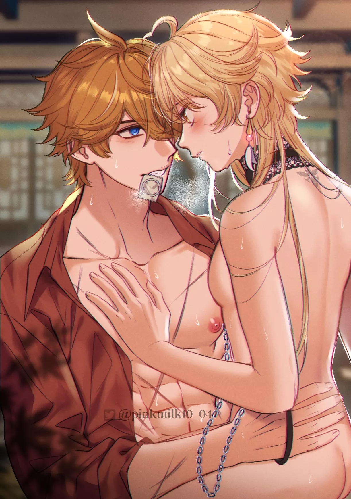 Aether massages his pecs (Genshin Impact)