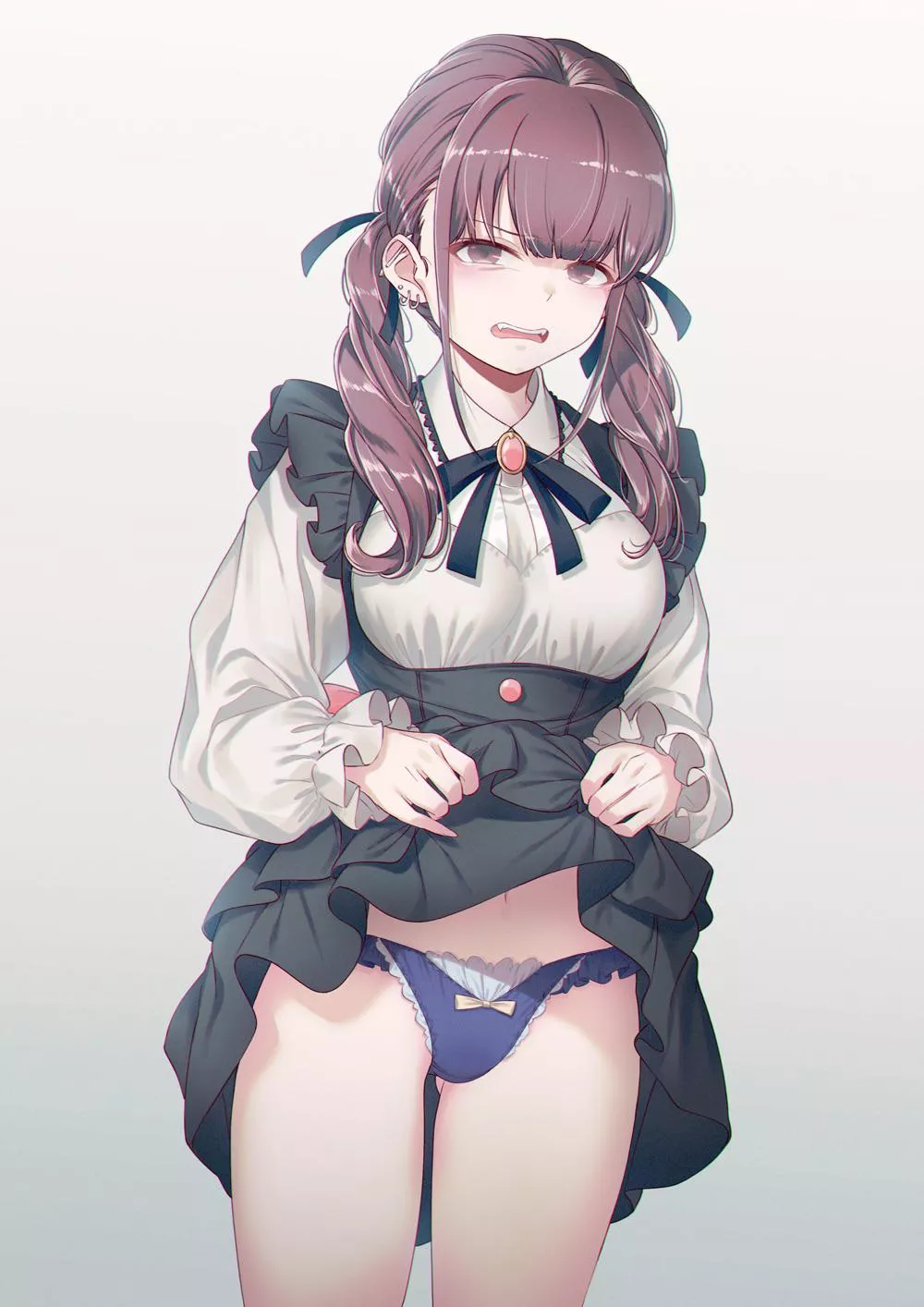 Lifting her dress