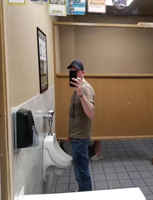 The guy in the stall kept looking in the mirror while washing his hands. 😏