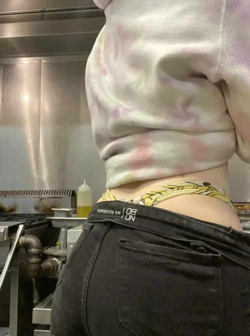 Showing off my banana panties at work today❤️