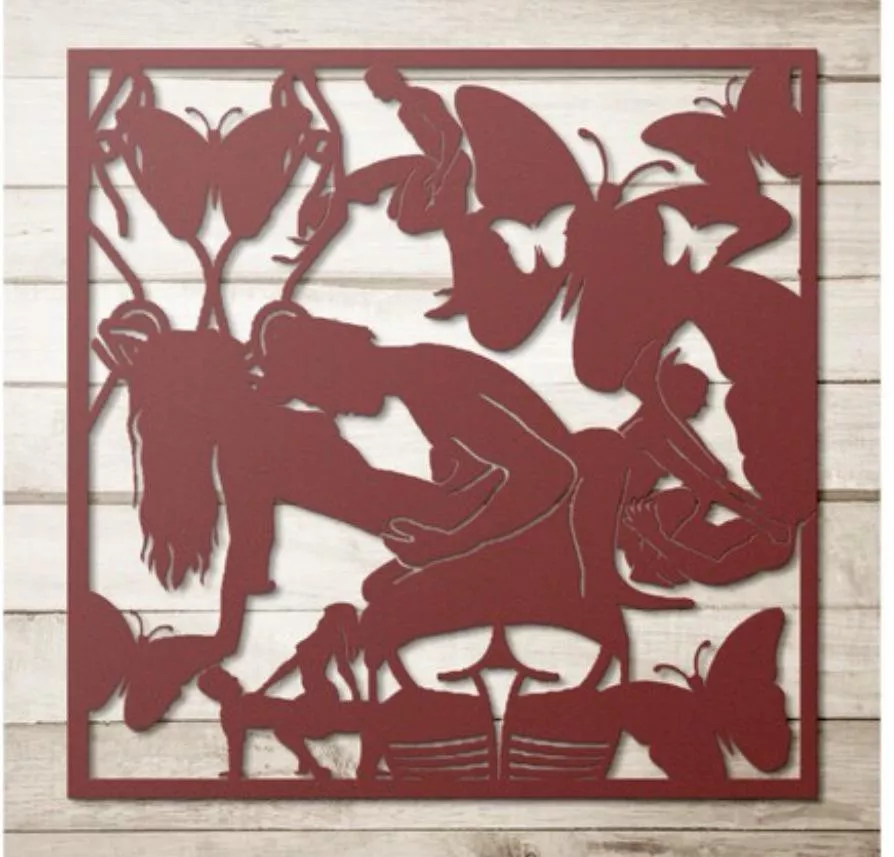 Just finished this piece. 18 gauge die cut metal and powder coated. Available in 5 colors, black, white, red, copper, and silver. 36 inches. Just finished this piece. 18 gauge die cut metal and powder coated. Available in 5 colors, black, white, red, copper, and silver. 36 inches.