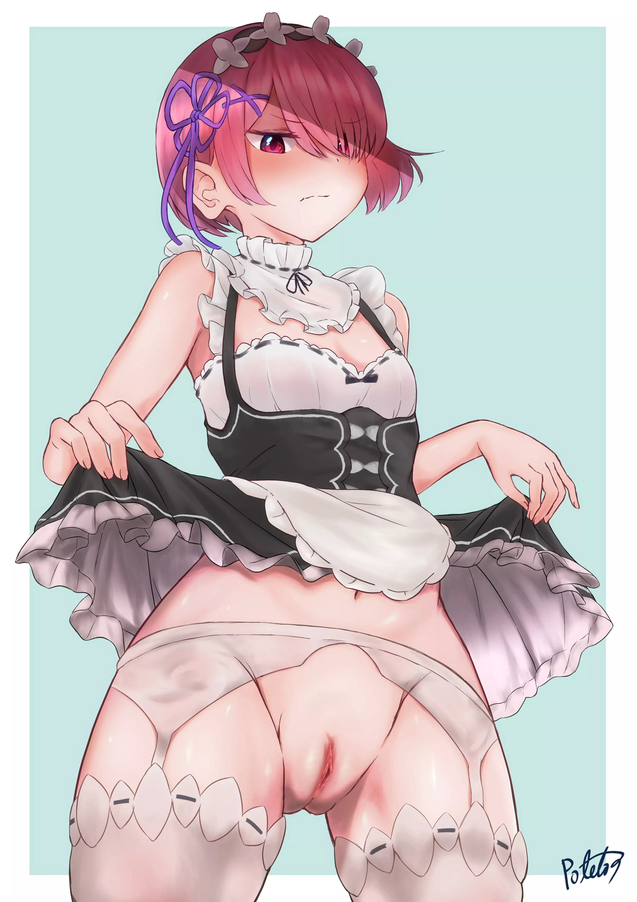 Ram showing her panties with a disgusted look, without the panties (by Poteto。)