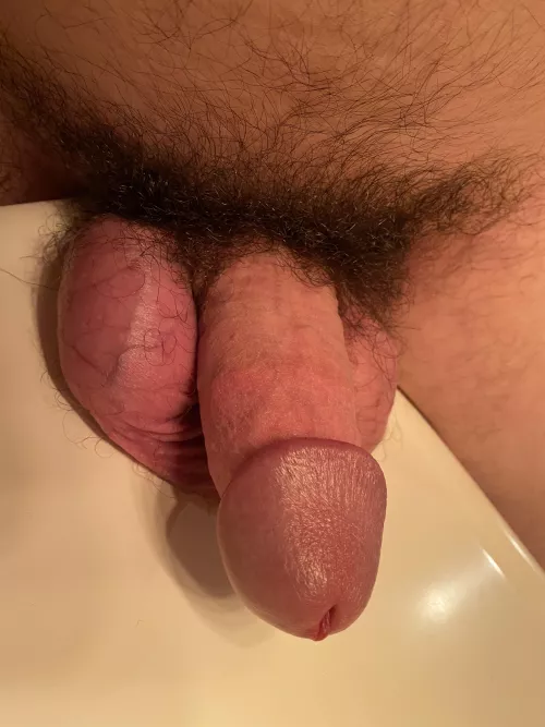 Im (31) not quite tall enough to get em up on the vanity, so my balls are stretched, but the pain feels good 😈