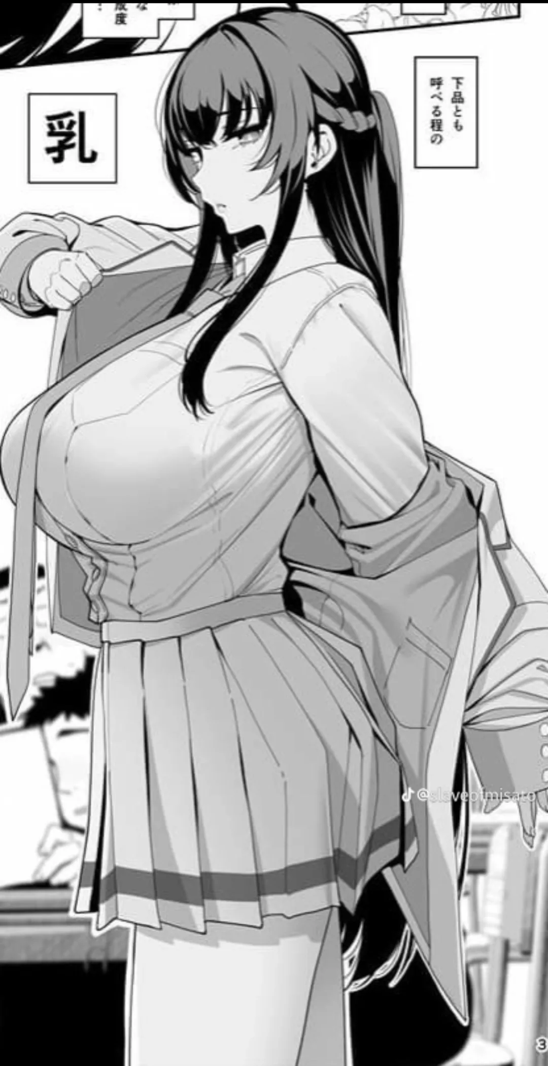 LF Mono Source: 1girl, 1boy, foreign text, school uniform, long hair, braids, large breasts, taking off jacket, LF Mono Source: 1girl, 1boy, foreign text, school uniform, long hair, braids, large breasts, taking off jacket,