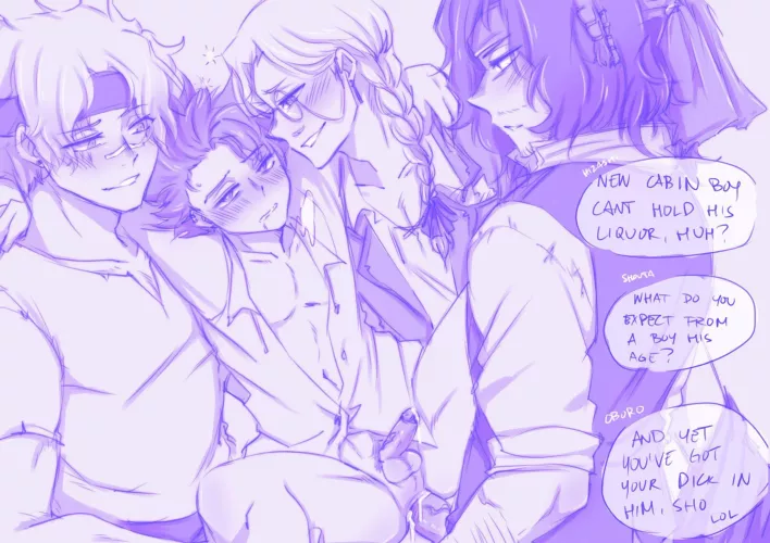 ShinZawa + CloudMic Pirate AU - Initiating The New Cabin Boy :) 🖤💜🤍💛 (By @Shiru_desu) | ShinZawa And CloudMic | My Hero Academia