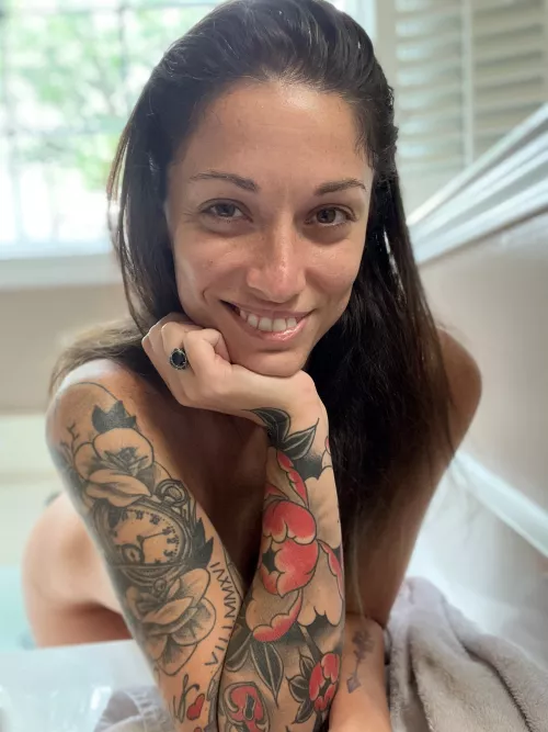 Wearing my tats, a smile and nothing else😁