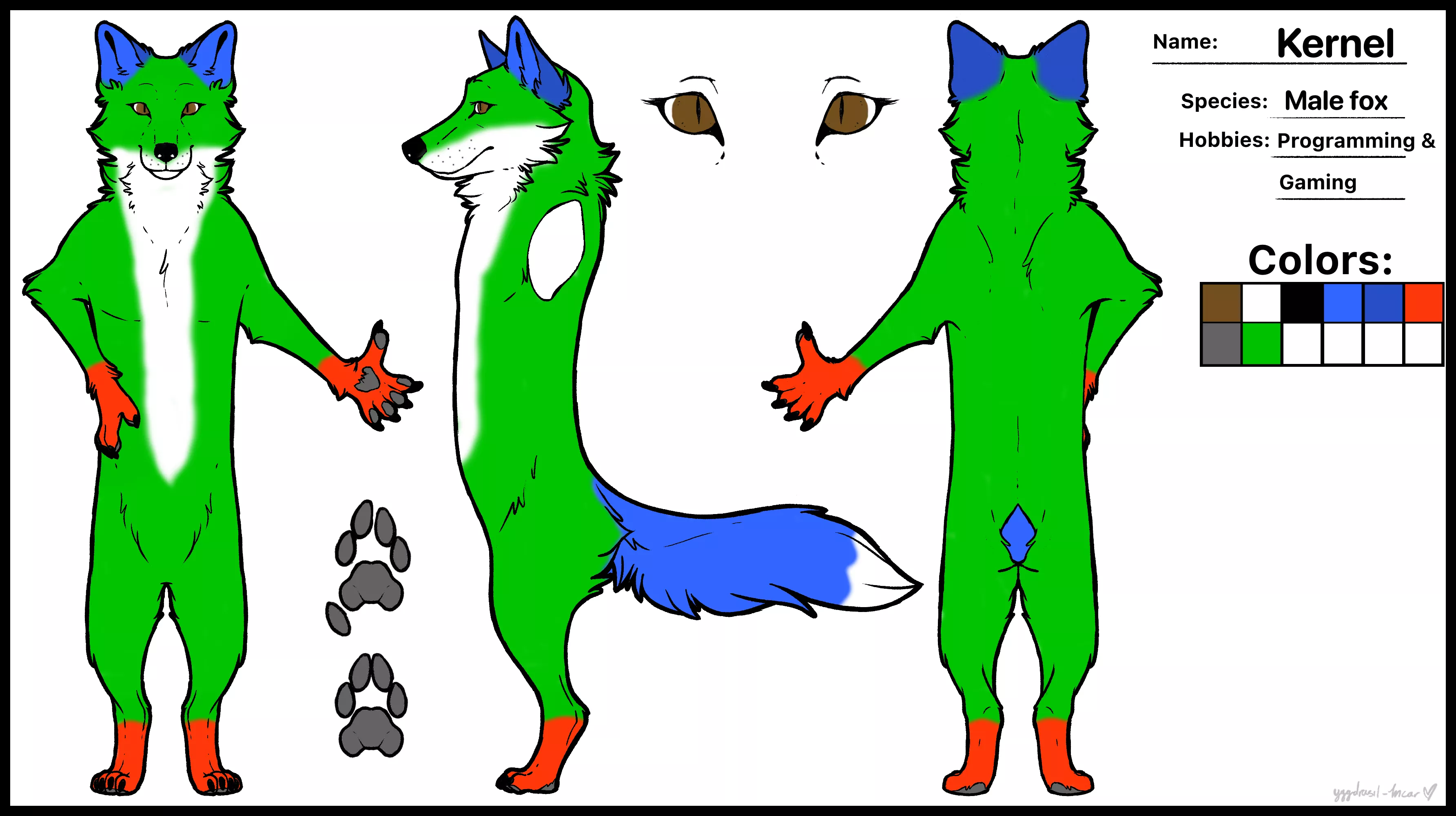 I recently finished making my first fursona. I'm not an artist, so be honest and tell me how should I improve it. Critique is accepted. (Base by Yggdrasil-Incar on Furaffinity) I recently finished making my first fursona. I'm not an artist, so be honest and tell me how should I improve it. Critique is accepted. (Base by Yggdrasil-Incar on Furaffinity)