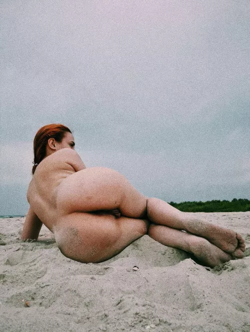 redhead mermaid on nude beach (f)
