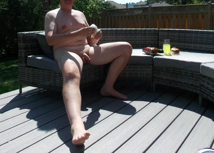 Enjoying lunch on the deck on a beautiful summer day. Great break from work.