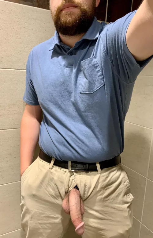 Just a bi dad pulling his cock out in the work bathroom. [35]