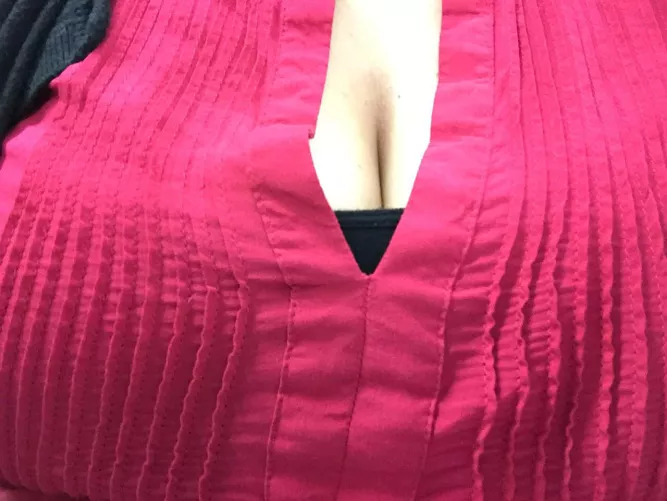 The cleavage is out at work for the boys today