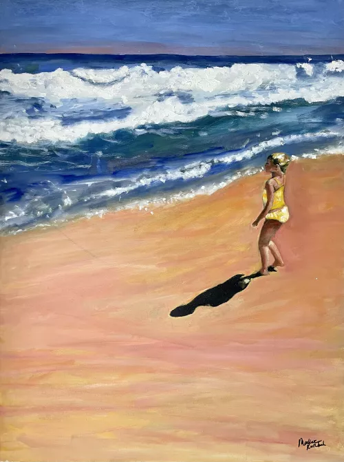 This precious little girls’s mom told me that her daughter was always so infatuated and mesmerized by the ocean waves. I tried to capture that emotion as I created this piece❤️