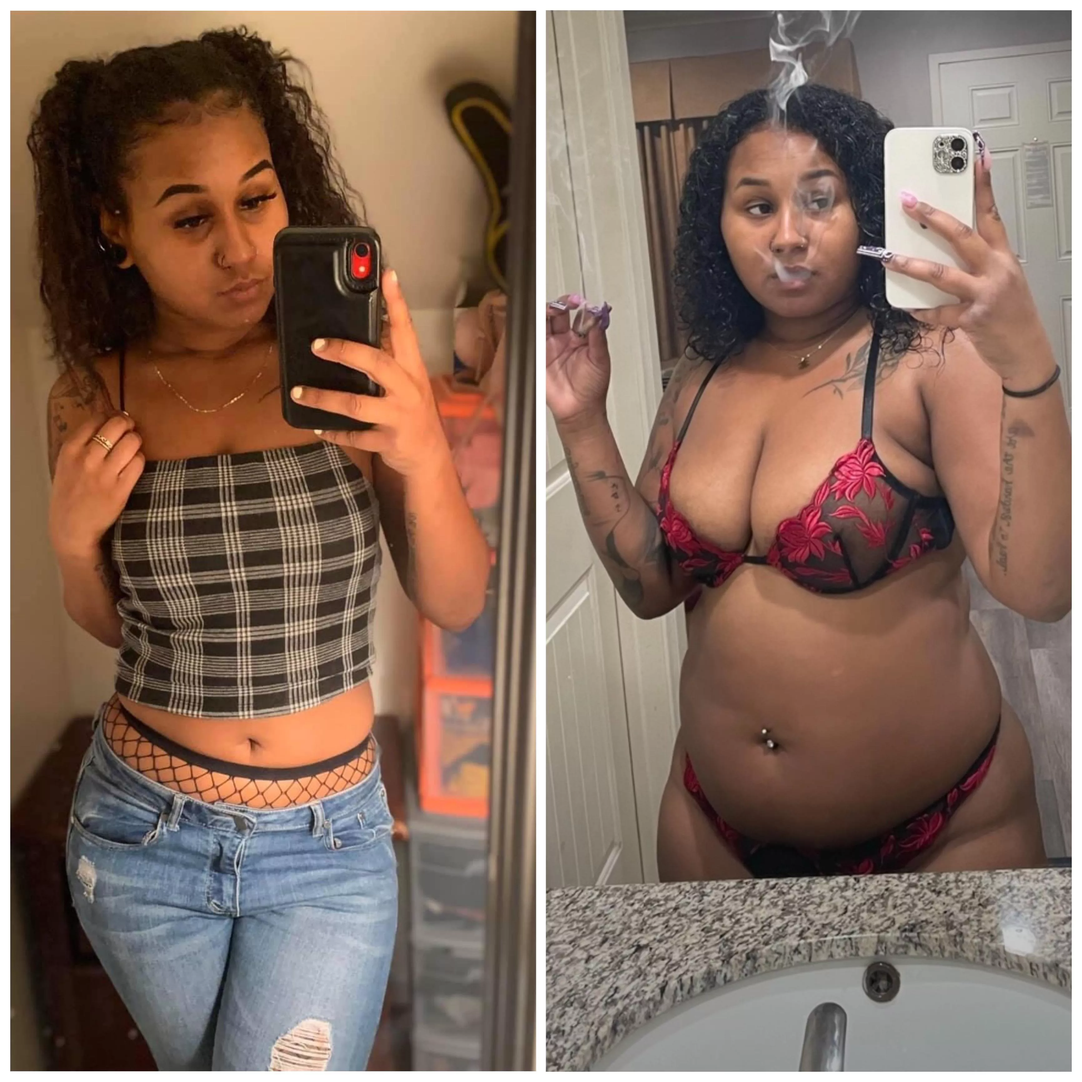 1 year vs yesterday 😊 immediately got the munchies after that pic 😂