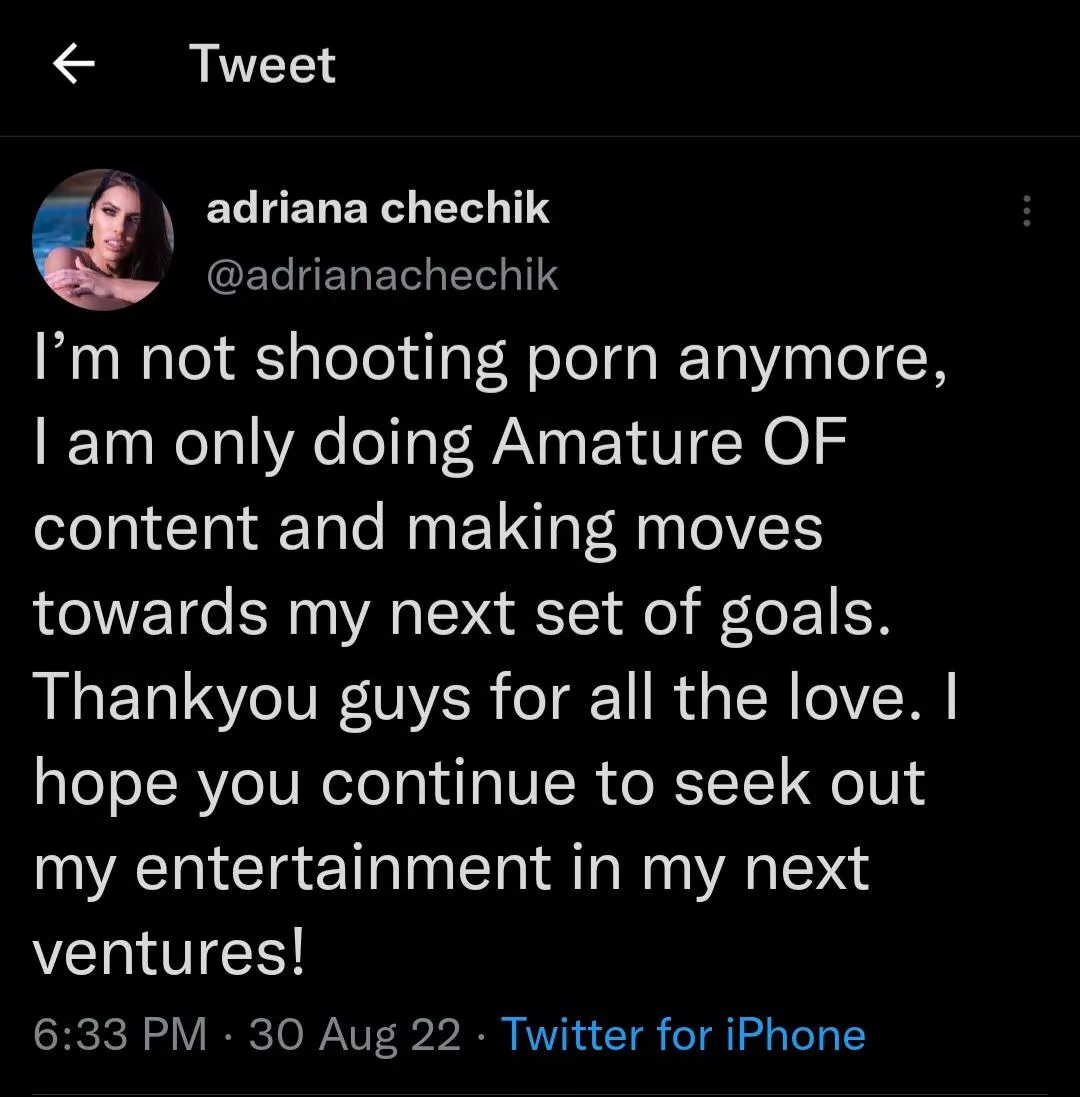 Adriana has officially retired from mainstream. Hell of a run. Thank You Adriana!