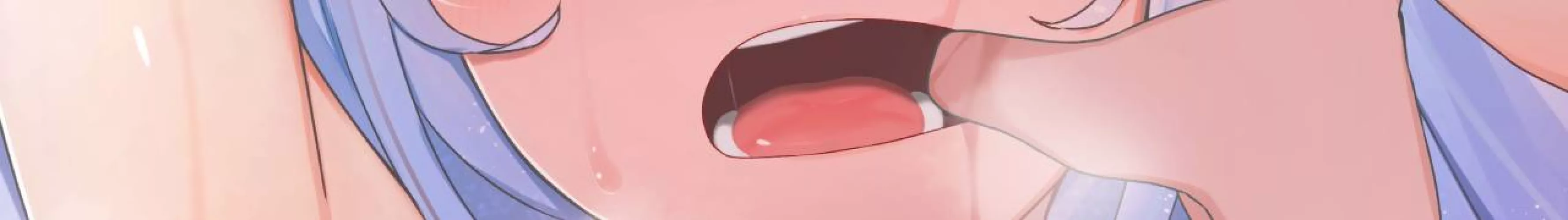 LF Color Source: 1girl, Blue hair, Finger in mouth, Sweat, Saliva, Mouth open, Tongue in