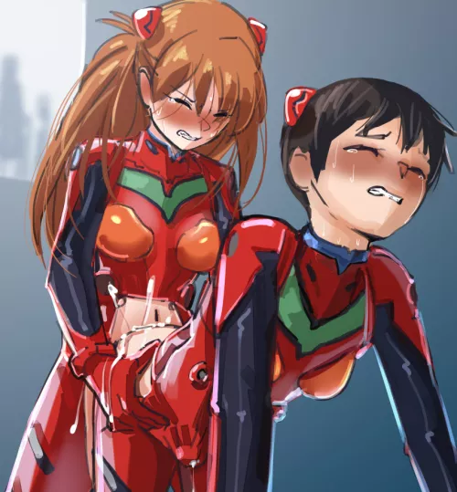 Shinji didn't get in the robot so Asuka got in the Shinji (Artist: Raitaroo)