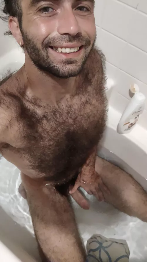 I'm happy to show off my hairy body and wet cock