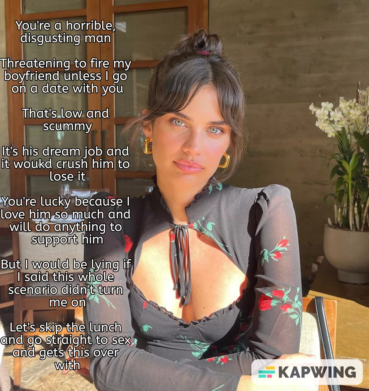 Threatening to fire your employee from his dream job unless his gf goes on a date with you.. Low and scummy but it got her turned on Threatening to fire your employee from his dream job unless his gf goes on a date with you.. Low and scummy but it got her turned on