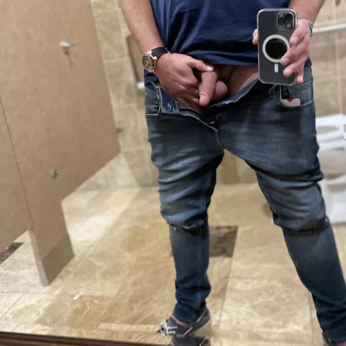 Lobby bathroom mirror softie selfie in jeans