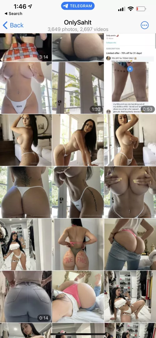 Who want sahlt telegram dm me it’s 5$ all her nudes and videos in there