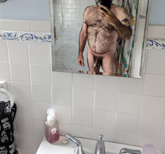 48M 5'11 215lbs. Pretty much my first nude on Reddit because I never felt attractive enough to post a full nude. So I'm nervous about this! Not sure how long I will keep this post up lol