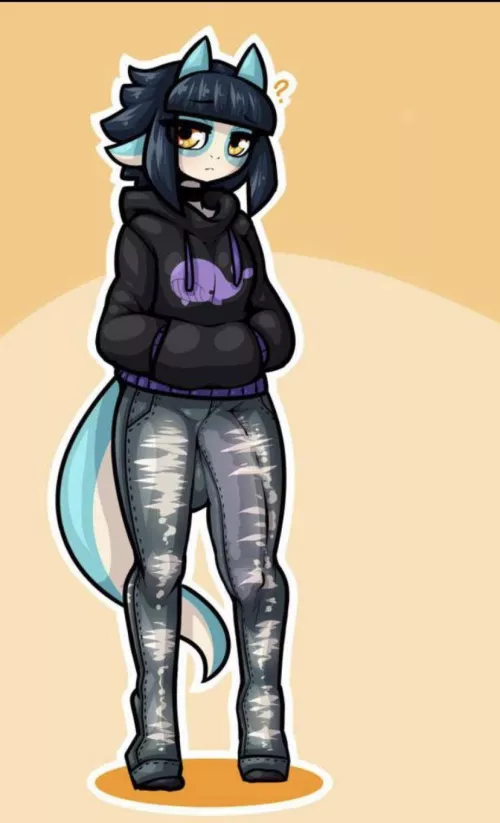 They had to stitch extra room onto her pant leg to fit it in