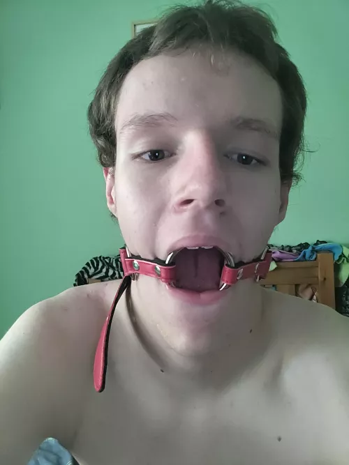 Trying out my first ring gag. Made me drool a lot haha [OC, Non-Binary]
