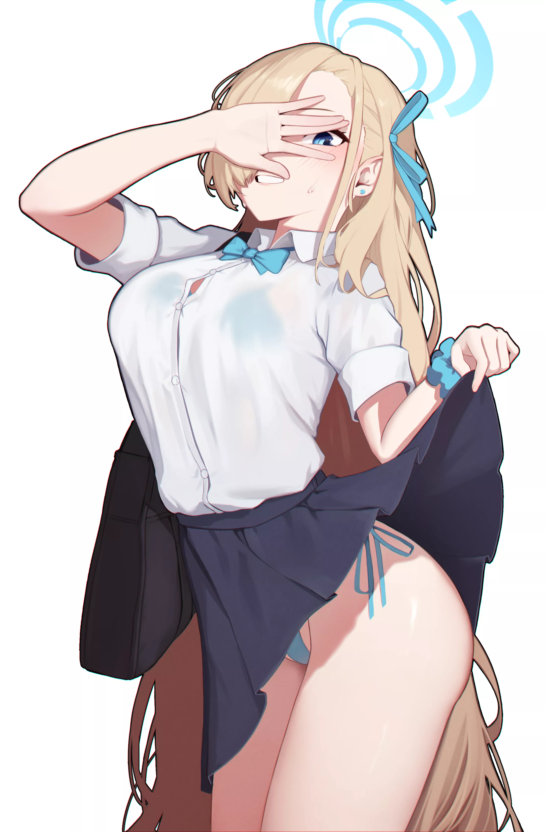 Embarrassed Asuna showing her panties (@YZR_99)[Blue Archive]