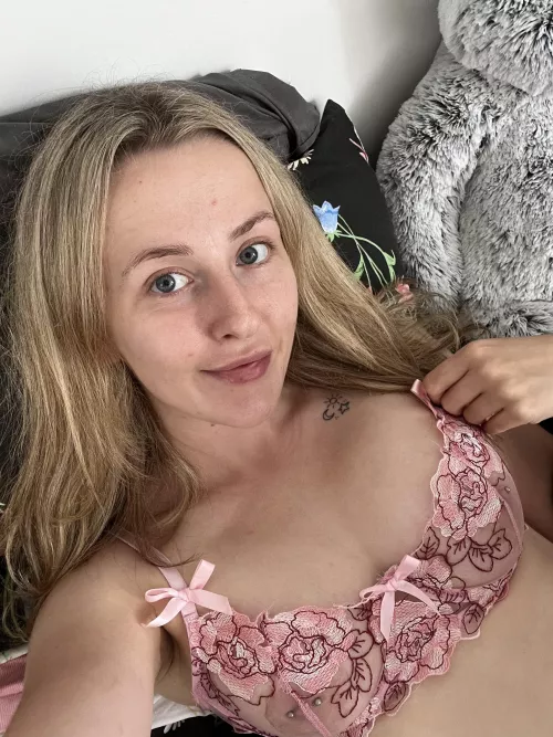 (F) in bed waiting for him to get out of the shower