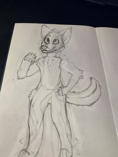 Drawing my fursona full body for the first time!