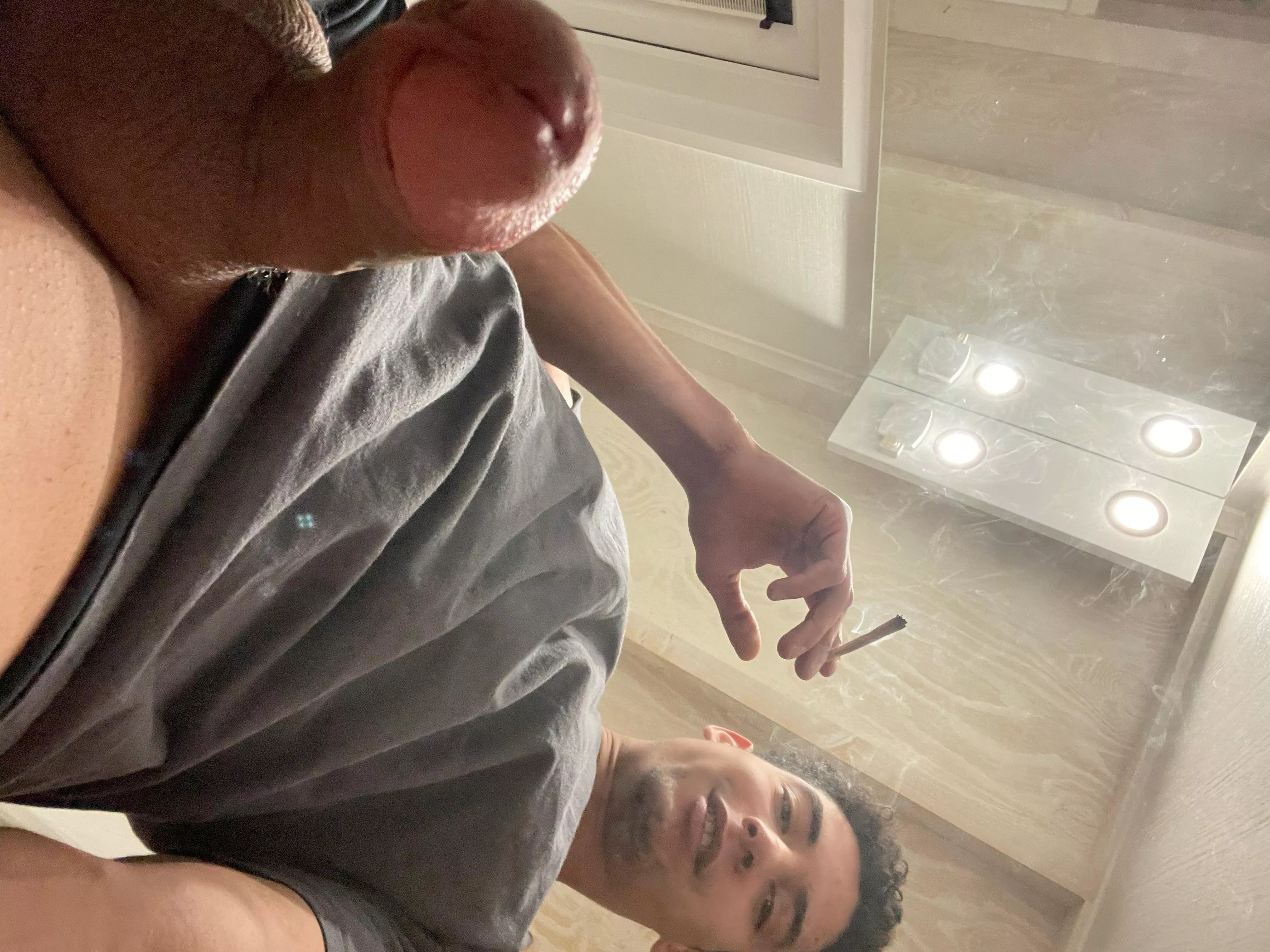 I smoke this joint while you suck my penis. Open wide!😈