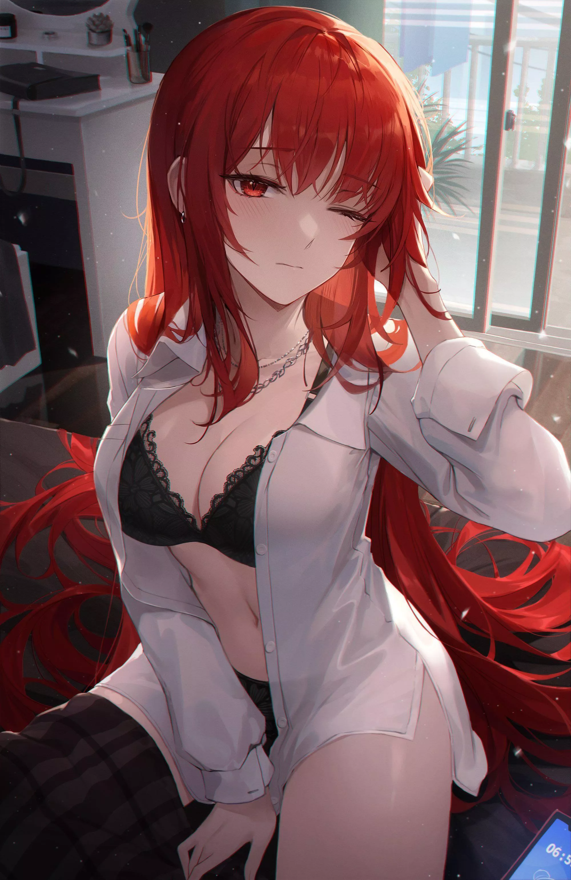 the morning after wholesome look / red head in lingerie [Artist: @EcchisamaV2]