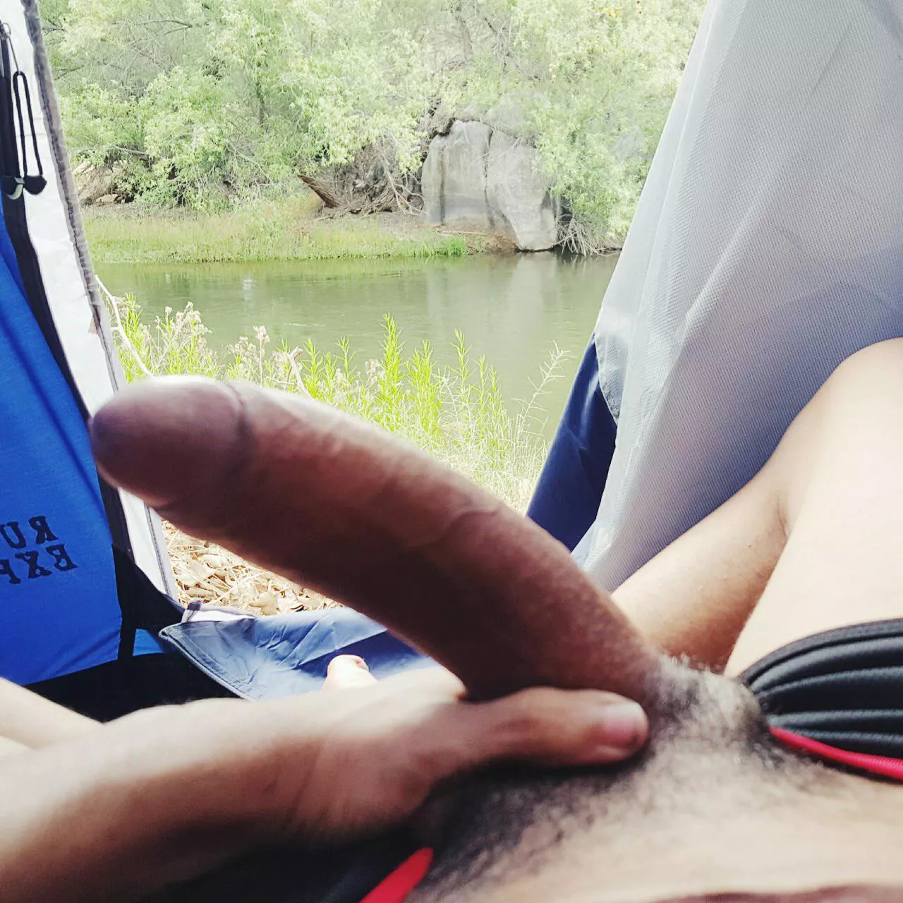 Stroking in my tent. Would you join me if you walked by?