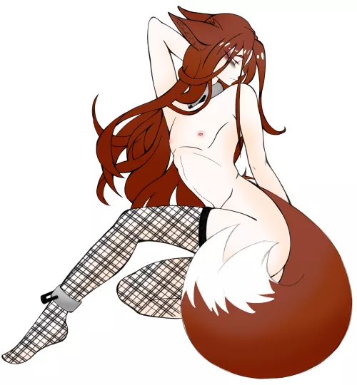 bored during lunch time at work so I drew my kitsune in fishnets (art by me - SnowyInuk!)