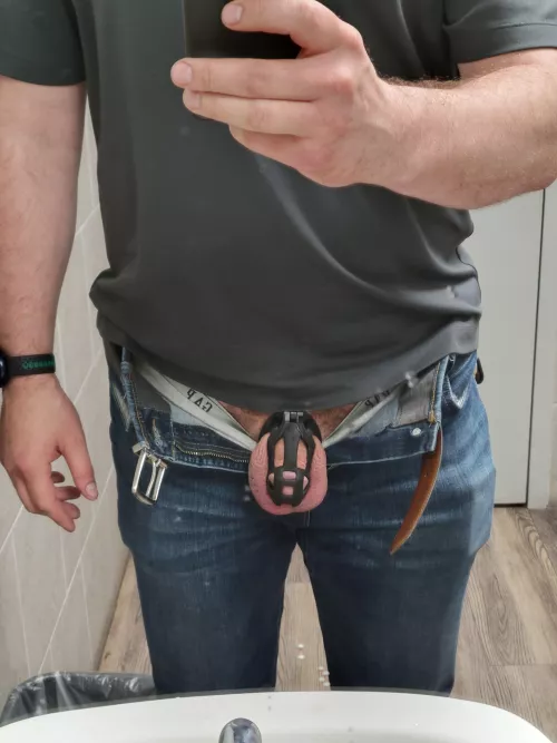 Nobody knows that the warehouse manager has his dick locked up