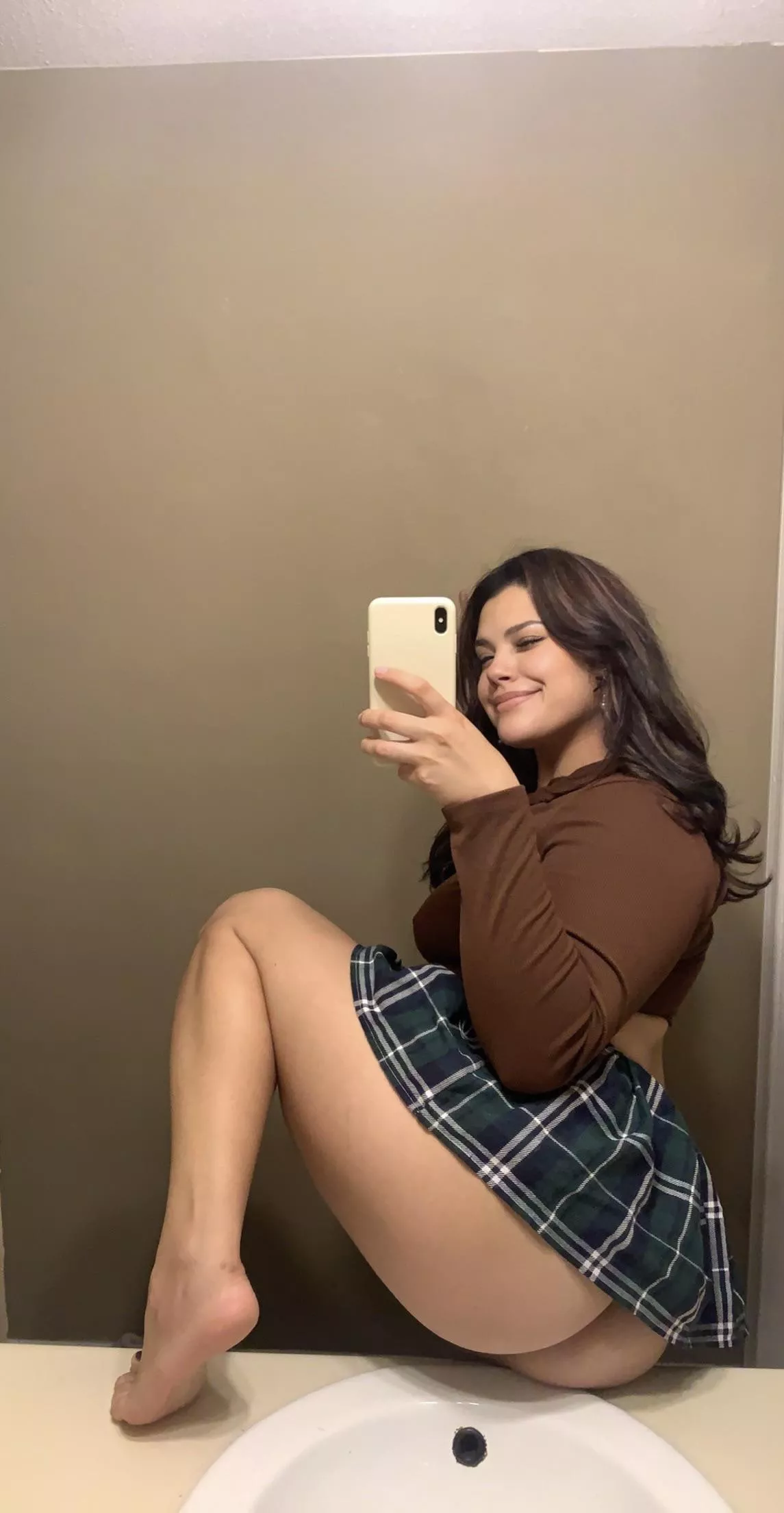 Guess if I’m wearing panties under this school skirt