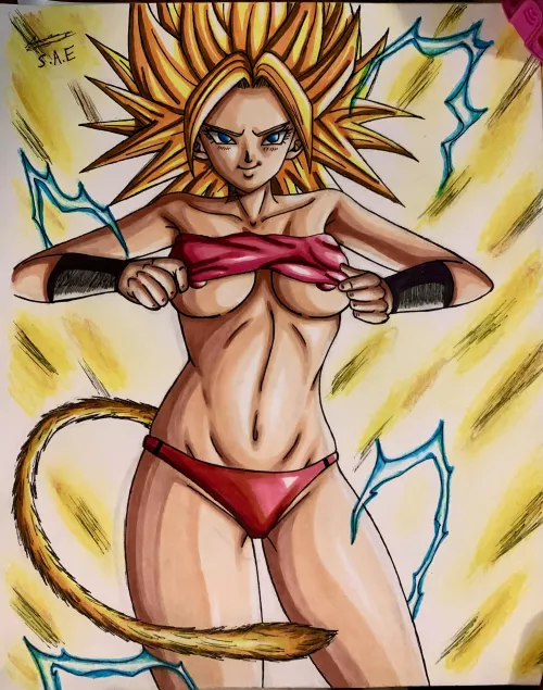 Just finished coloring my drawing of Caulifla showing off.