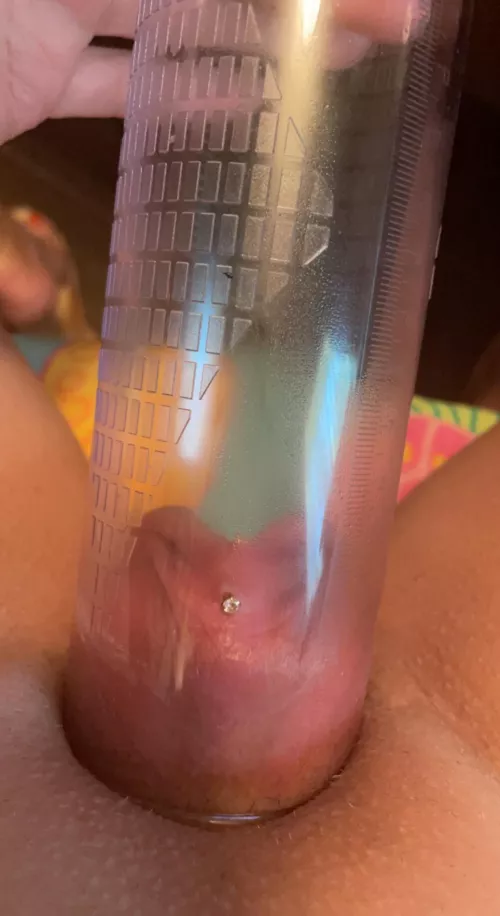 Wanted to try pumping, but I don’t have a pussy pump. Improvised with Daddy’s penis pump.